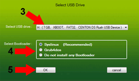 XBOOT - Select USB Drive - Bootloader - Create 