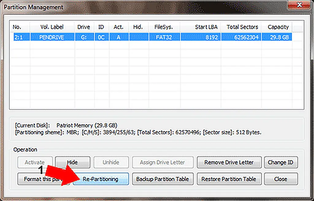 Restoring USB drive capacity 1 BOOTICE Repartition