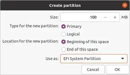 Create an EFI Part Create an EFI Part