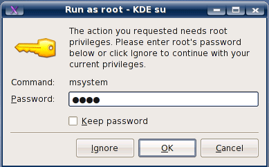 Enter root password and click OK