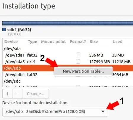 Create a New Partition Table