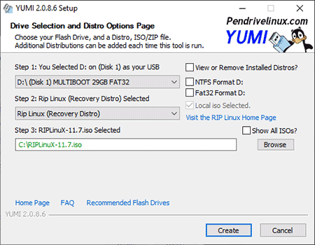USB Bootable RIP Linux using YUMI