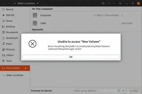 Mount exFAT USB - Unable to Access New Volume Error Mount exFAT USB - Unable to Access New Volume Error